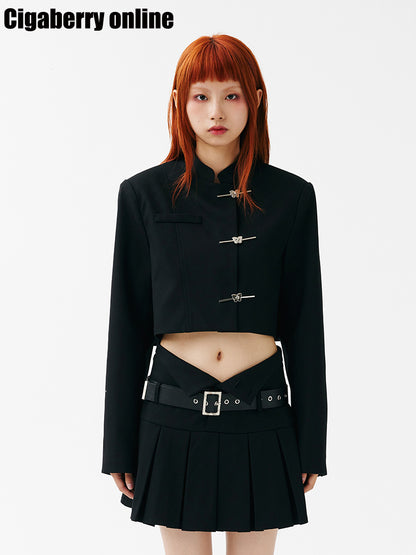 Neo Chinese Mao Collar Black Suit