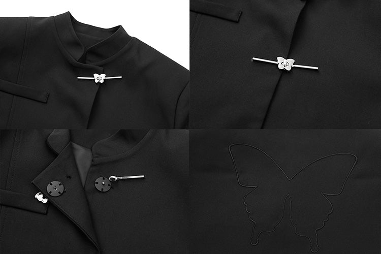 Neo Chinese Mao Collar Black Suit