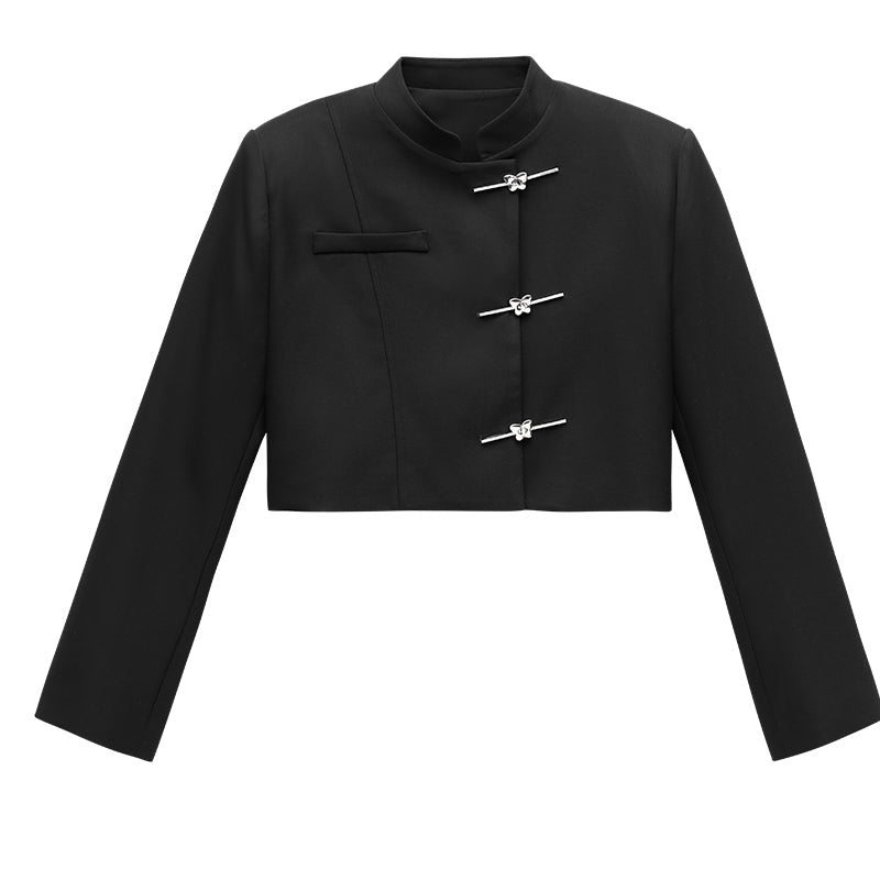 Neo Chinese Mao Collar Black Suit