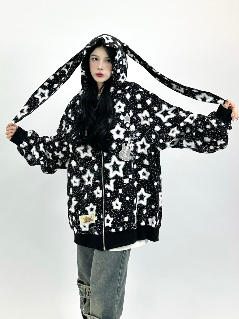 White Oversized Long Bunny Ear Hoodie