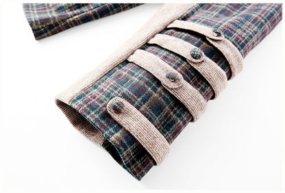 Petal Collar Woolen Brown Plaid Coat