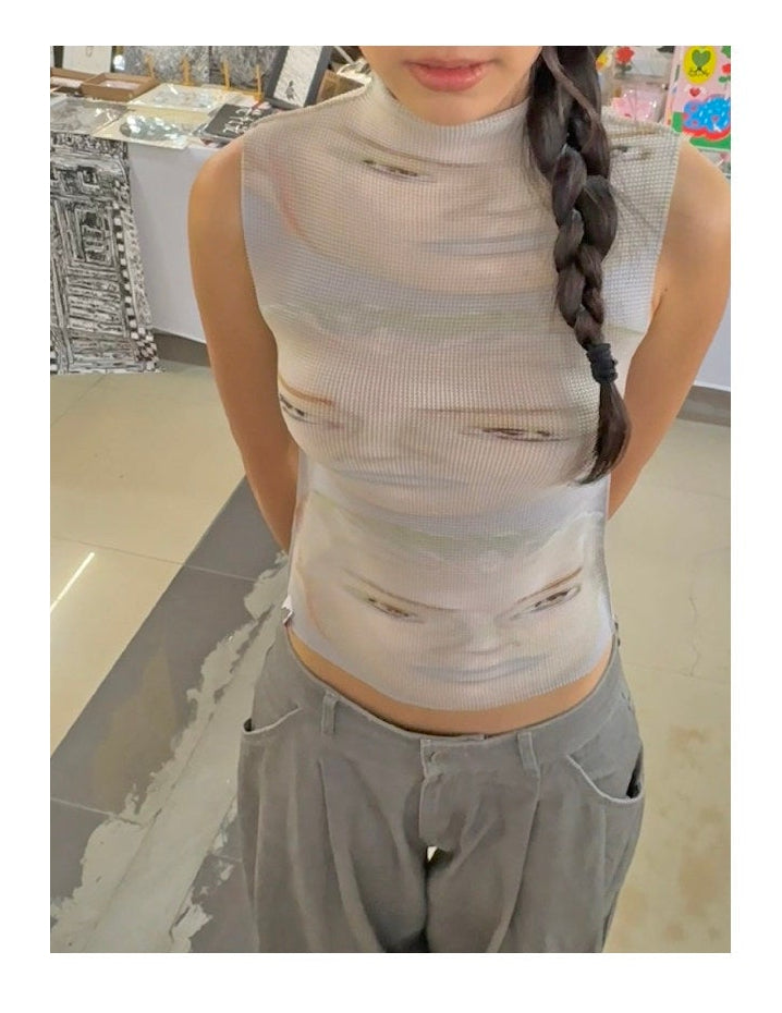 Silver Lips Mannequin Pleated Tank Top