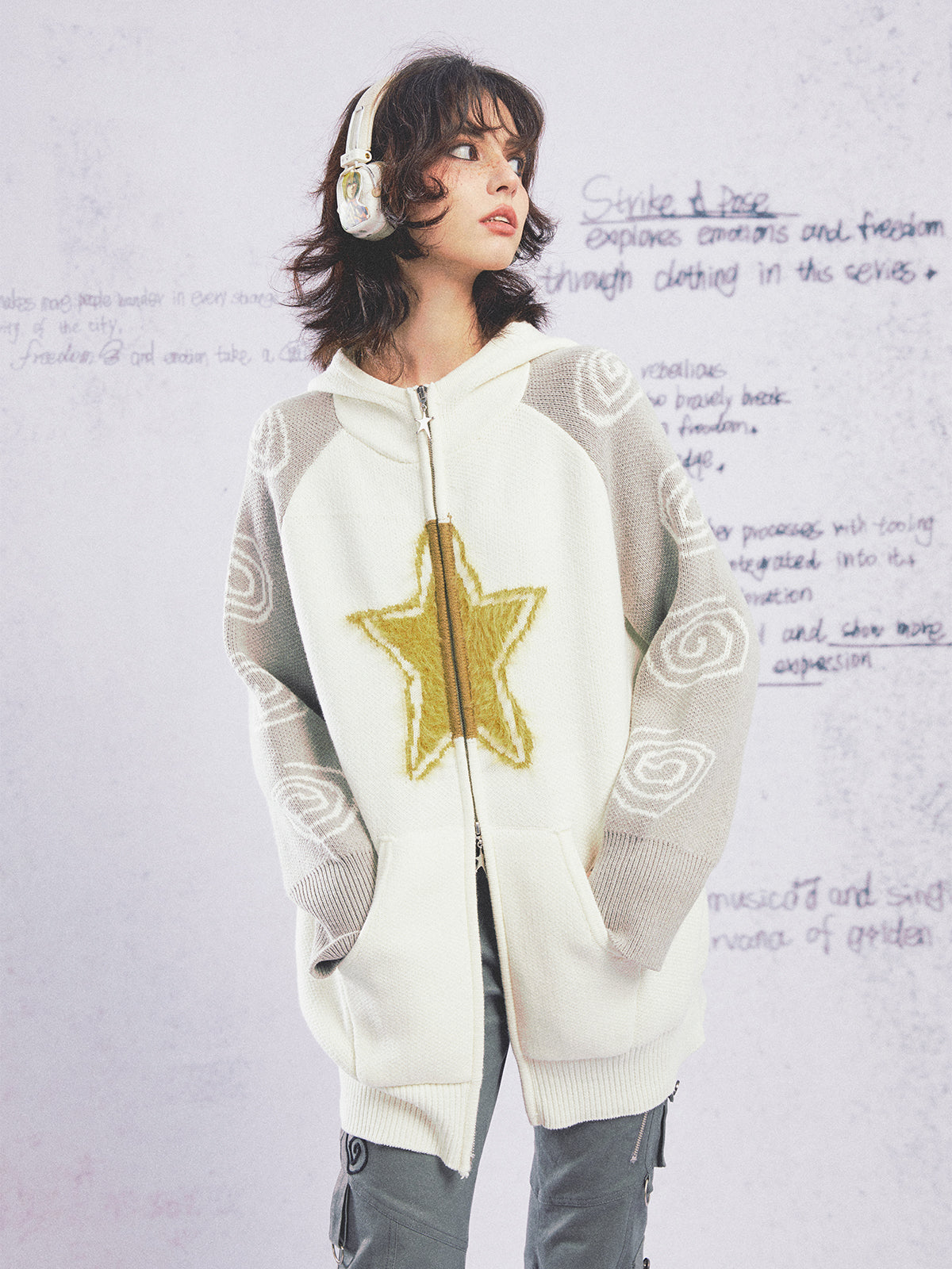 Fuzzy Star Zip Up Knit Hoodie Strike A Pose Glitch Cupids