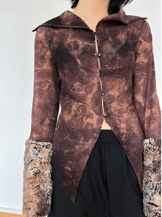 Plant Detachable Fur Sleeved Shirt