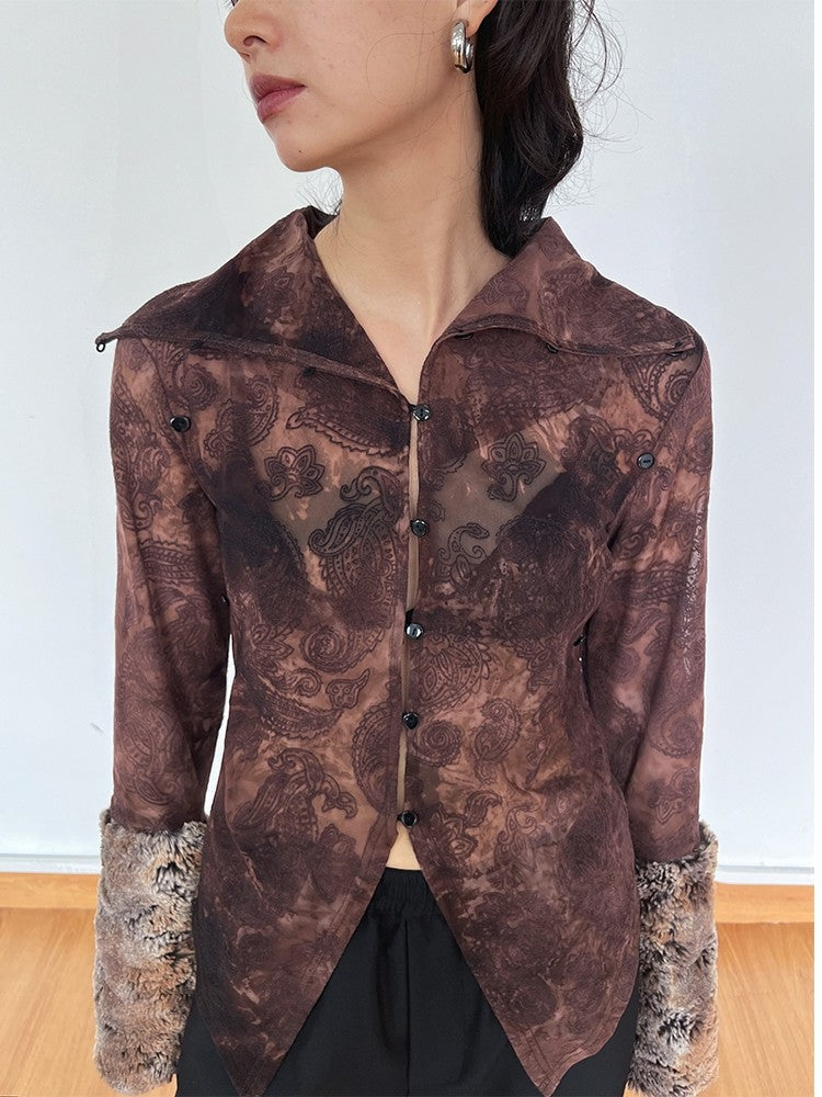 Plant Detachable Fur Sleeved Shirt