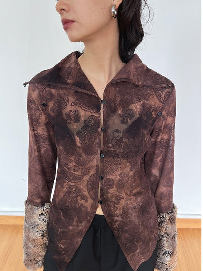 Plant Detachable Fur Sleeved Shirt