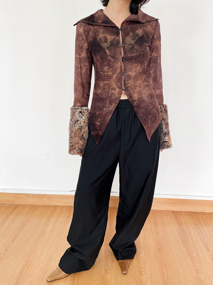 Plant Detachable Fur Sleeved Shirt