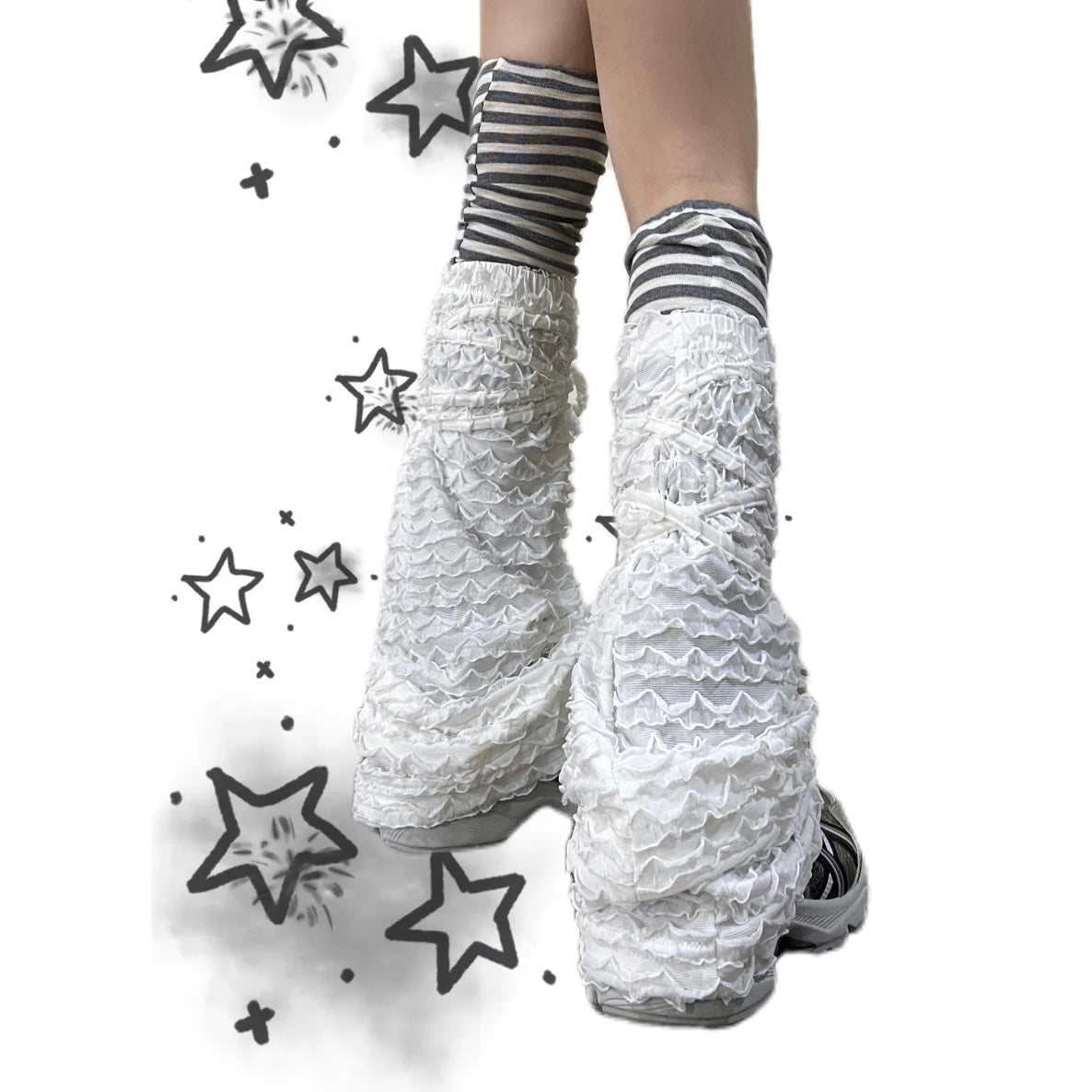 Striped Harajuku White Leg Warmers