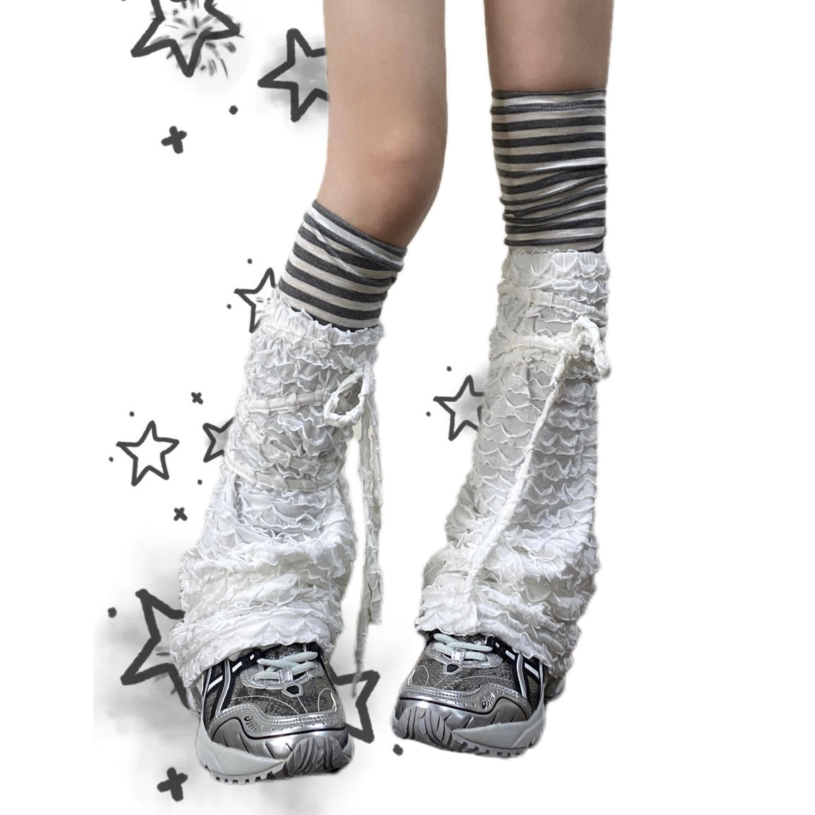 Striped Harajuku White Leg Warmers