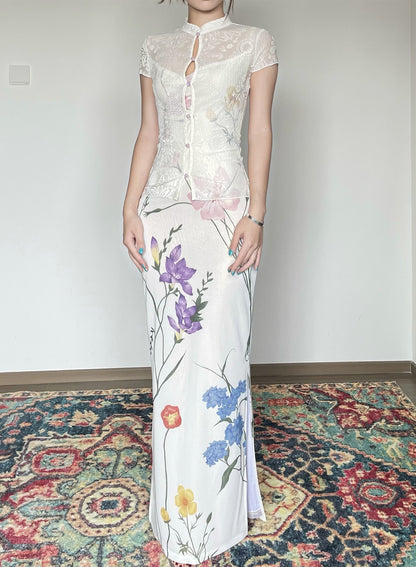 Floral Transparent Velvet Cheongsam Shirt