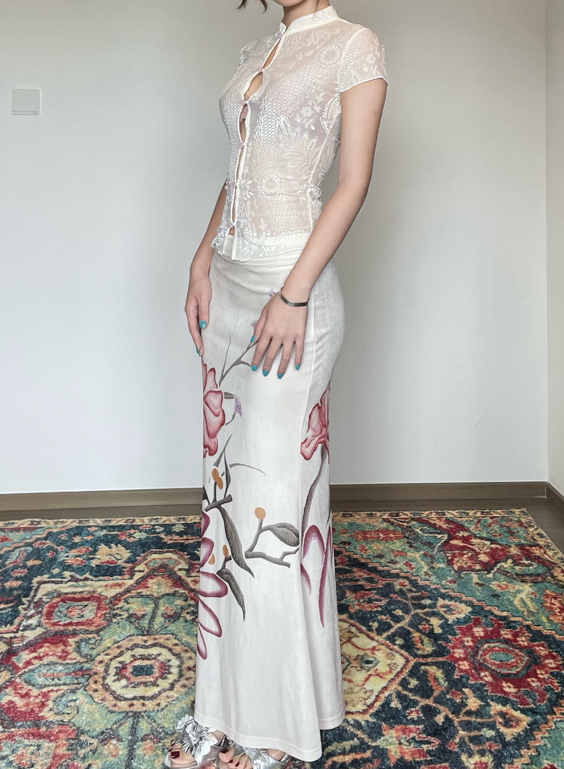 Floral Transparent Velvet Cheongsam Shirt