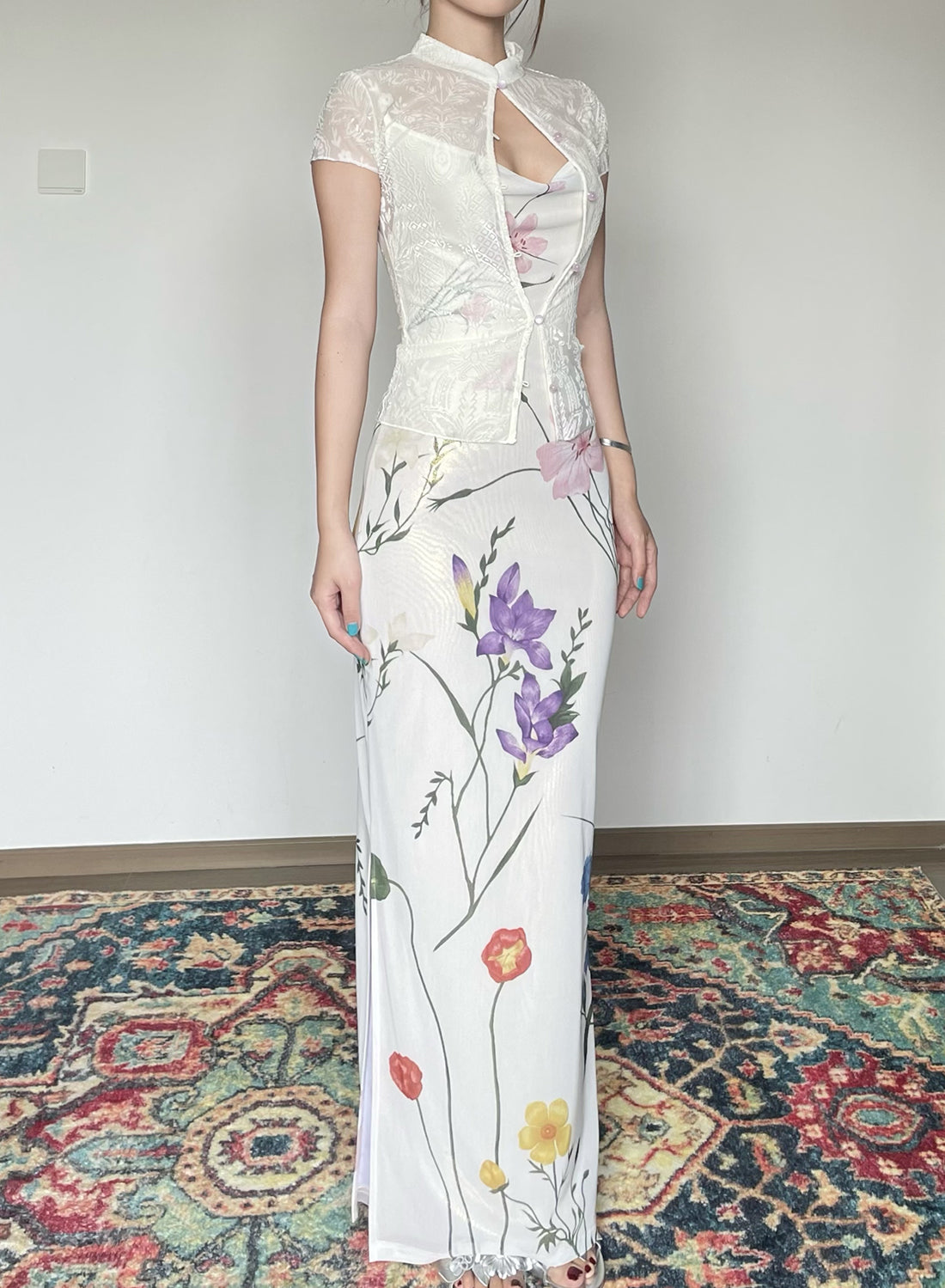 Floral Transparent Velvet Cheongsam Shirt