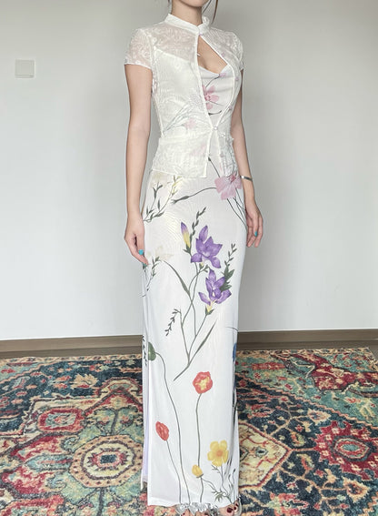 Floral Transparent Velvet Cheongsam Shirt