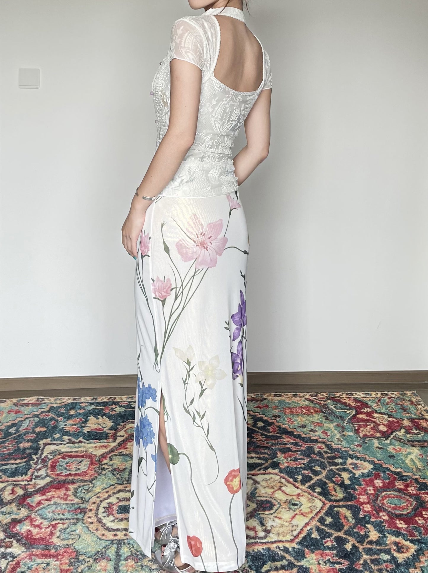 Floral Transparent Velvet Cheongsam Shirt