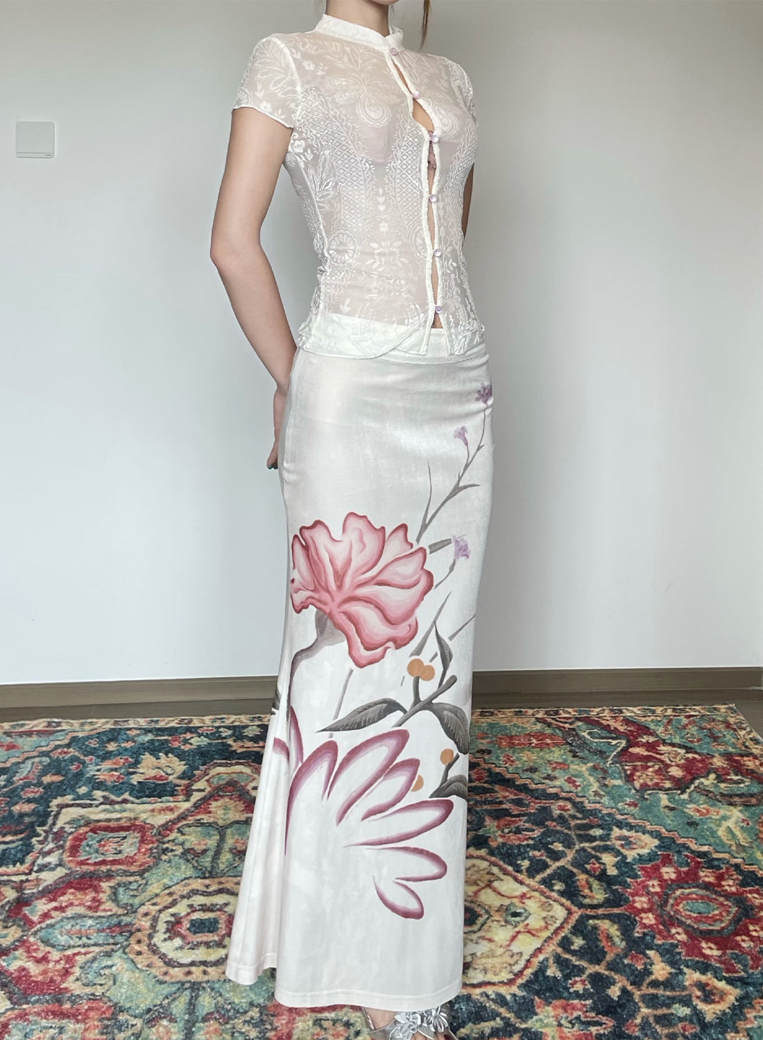 Floral Transparent Velvet Cheongsam Shirt