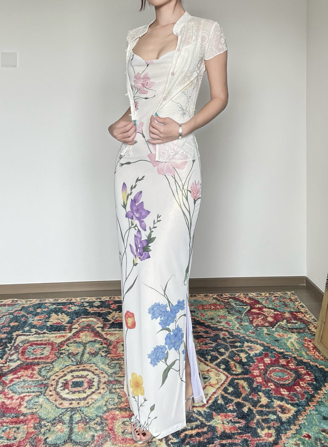 Floral Transparent Velvet Cheongsam Shirt