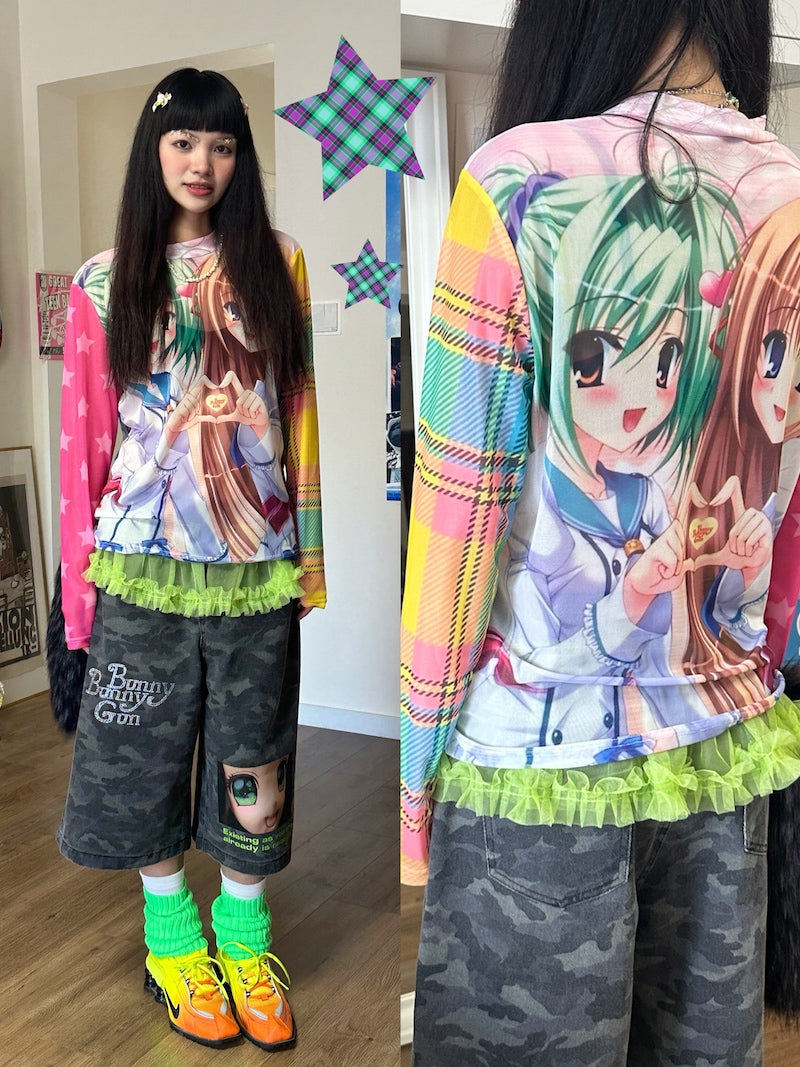 Anime Lace Camouflage Baggy Jeans