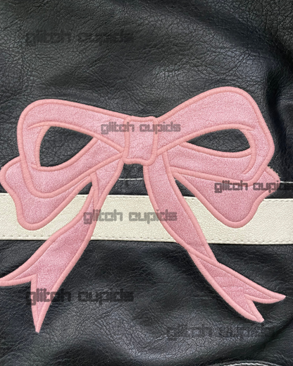 Pink Bow Tie Oversized Vegan Leather Jacket