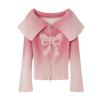 Pink Bow Shadow Zip-Up Sweater