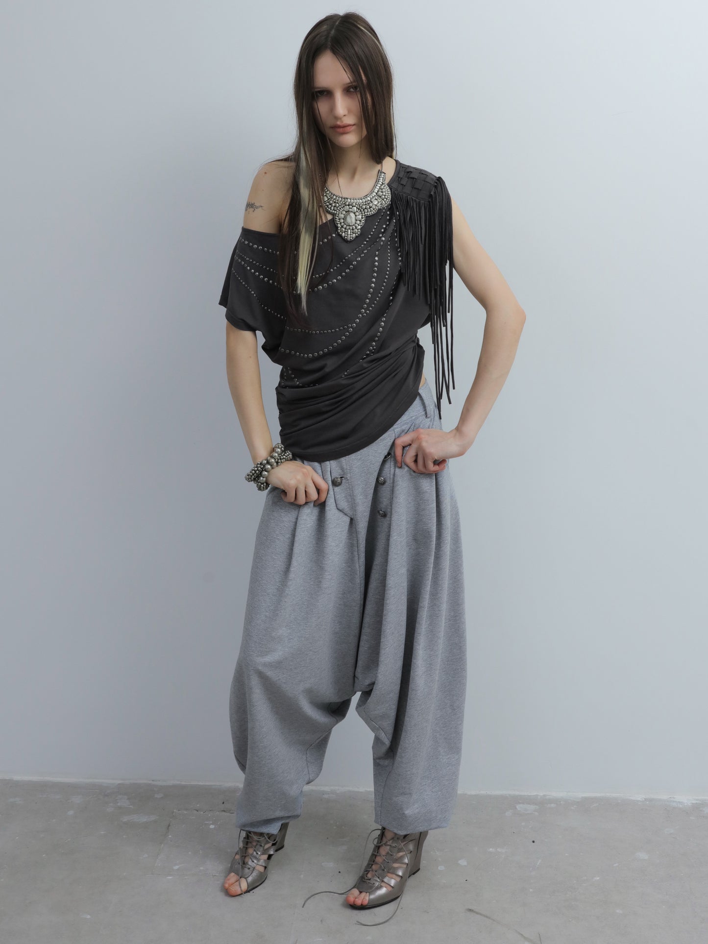 Asymmetric Drape Tussle Shirt
