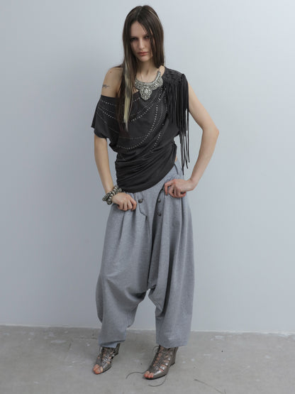 Asymmetric Drape Tussle Shirt