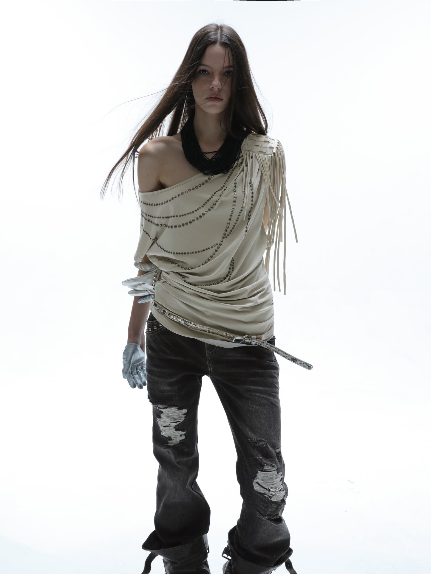 Asymmetric Drape Tussle Shirt