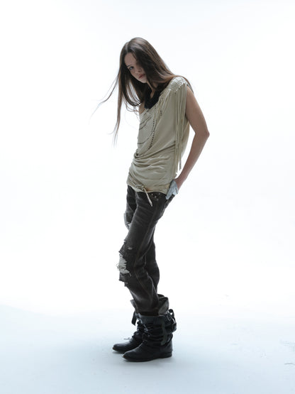 Asymmetric Drape Tussle Shirt