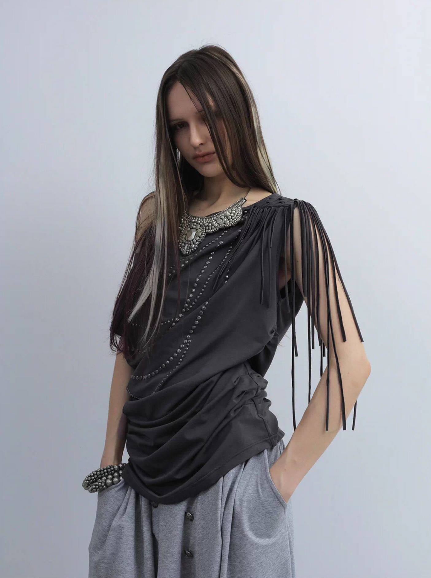 Asymmetric Drape Tussle Shirt