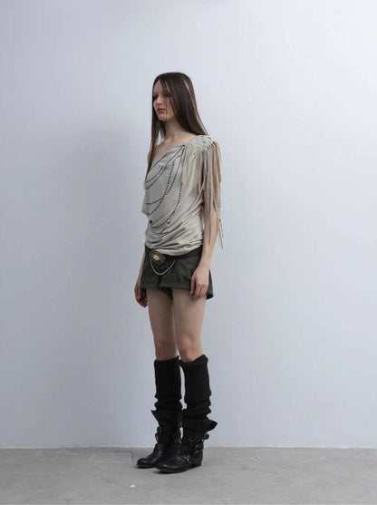 Asymmetric Drape Tussle Shirt
