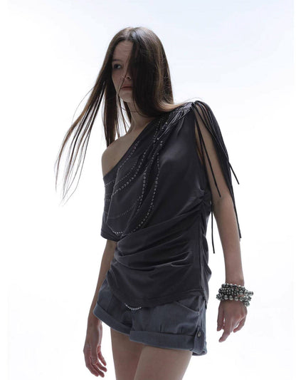 Asymmetric Drape Tussle Shirt