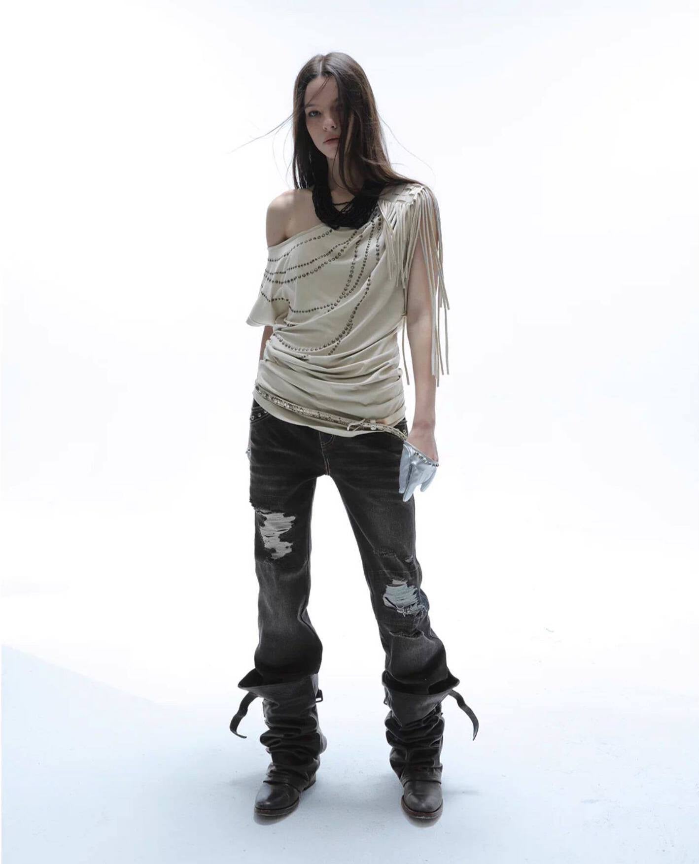 Asymmetric Drape Tussle Shirt