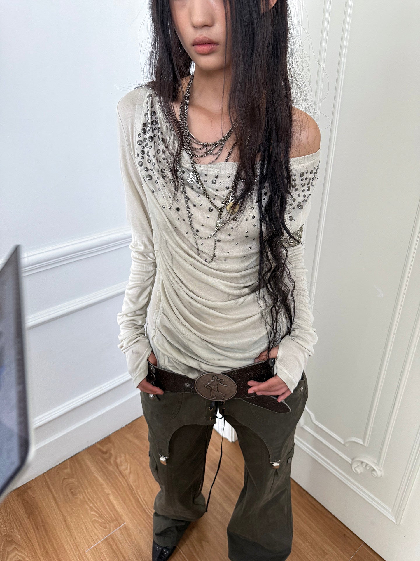 Rhinestone Drape Shirt