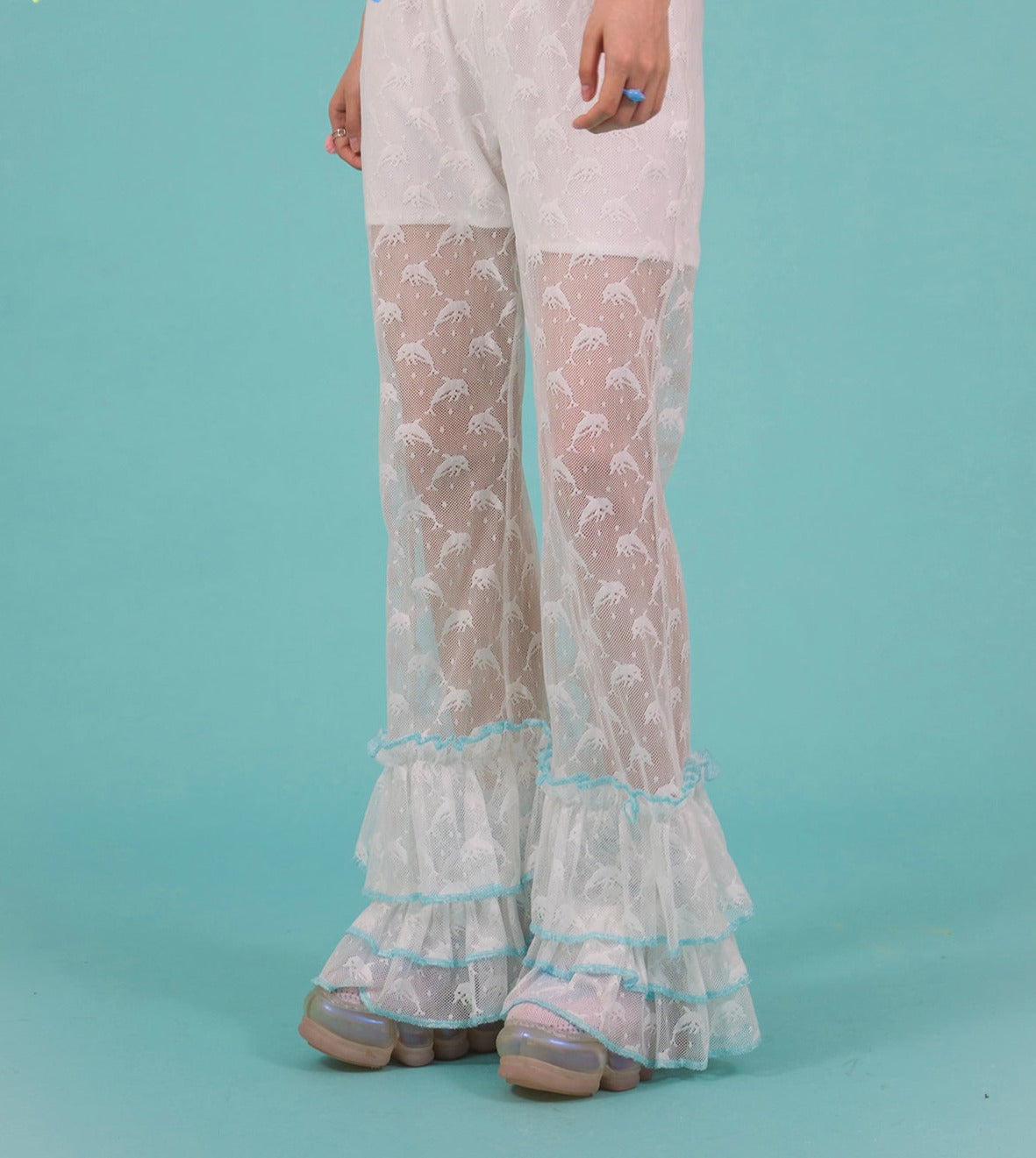 White Lace Dolphin Flare Pants