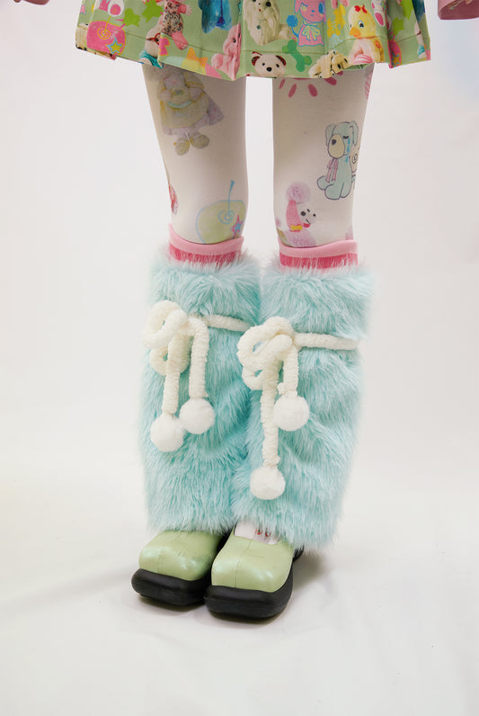 Pastel Blue Fluffy Tied-Up Leg Warmers