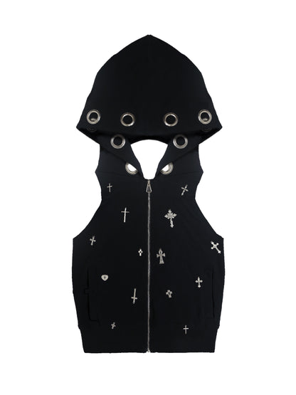 Punk Cross Cutout Hoodie Vest