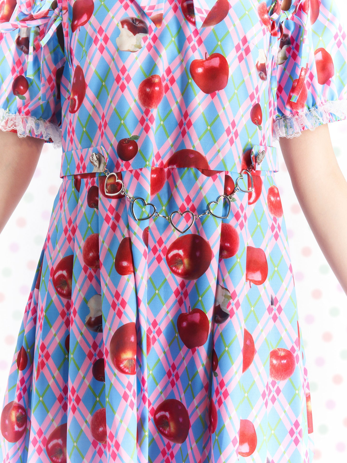 Kawaii Apple Plaid Puff-Sleeve Dress