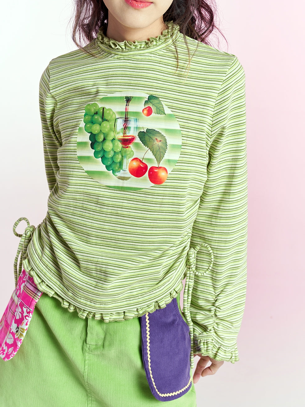 Green Grapes Ruched Striped Sweatshirt