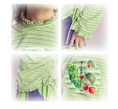 Green Grapes Ruched Striped Sweatshirt