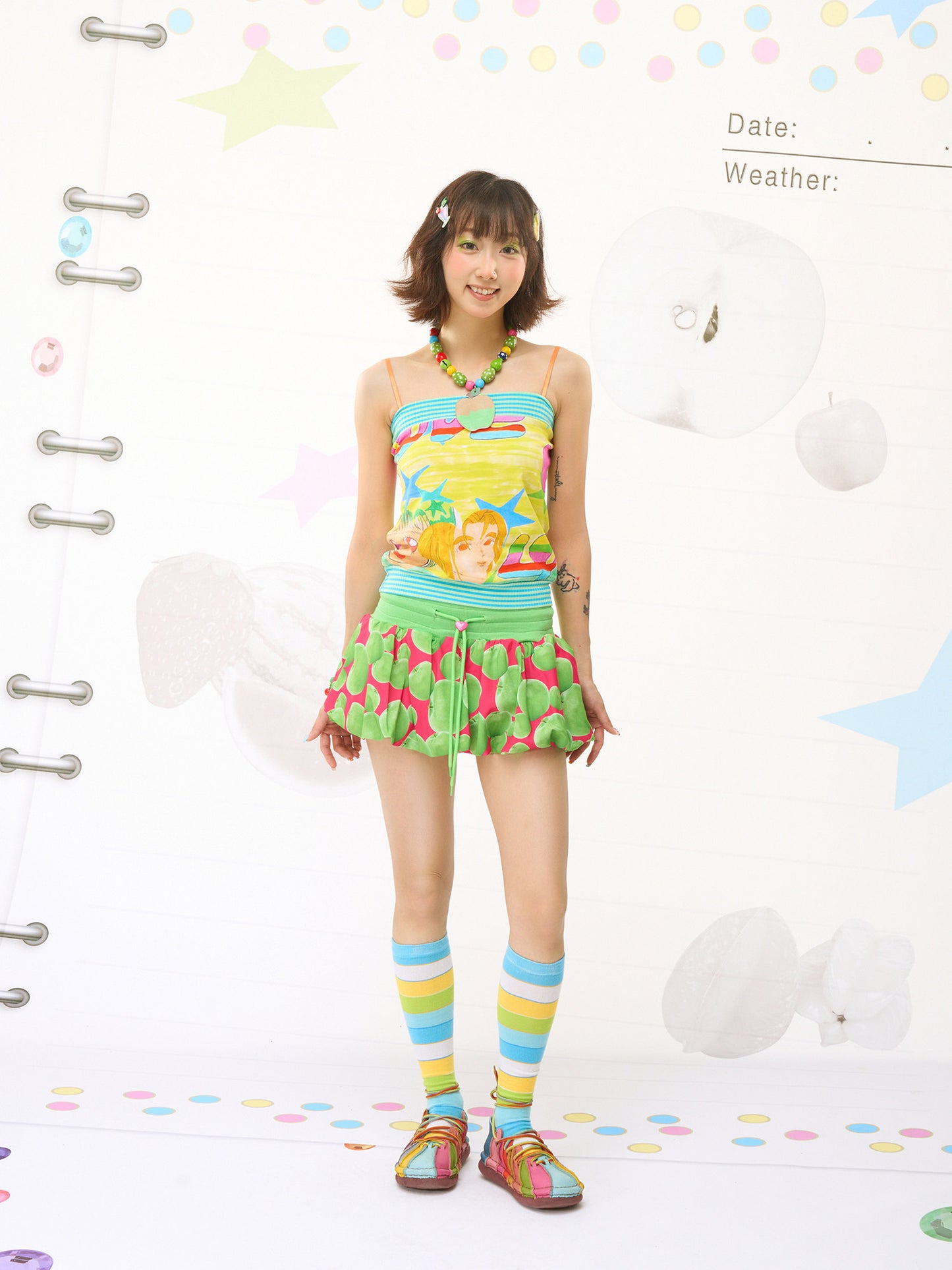 Fruits Green Apple Balloon Skirt