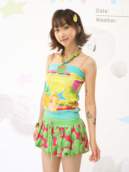 Fruits Green Apple Balloon Skirt