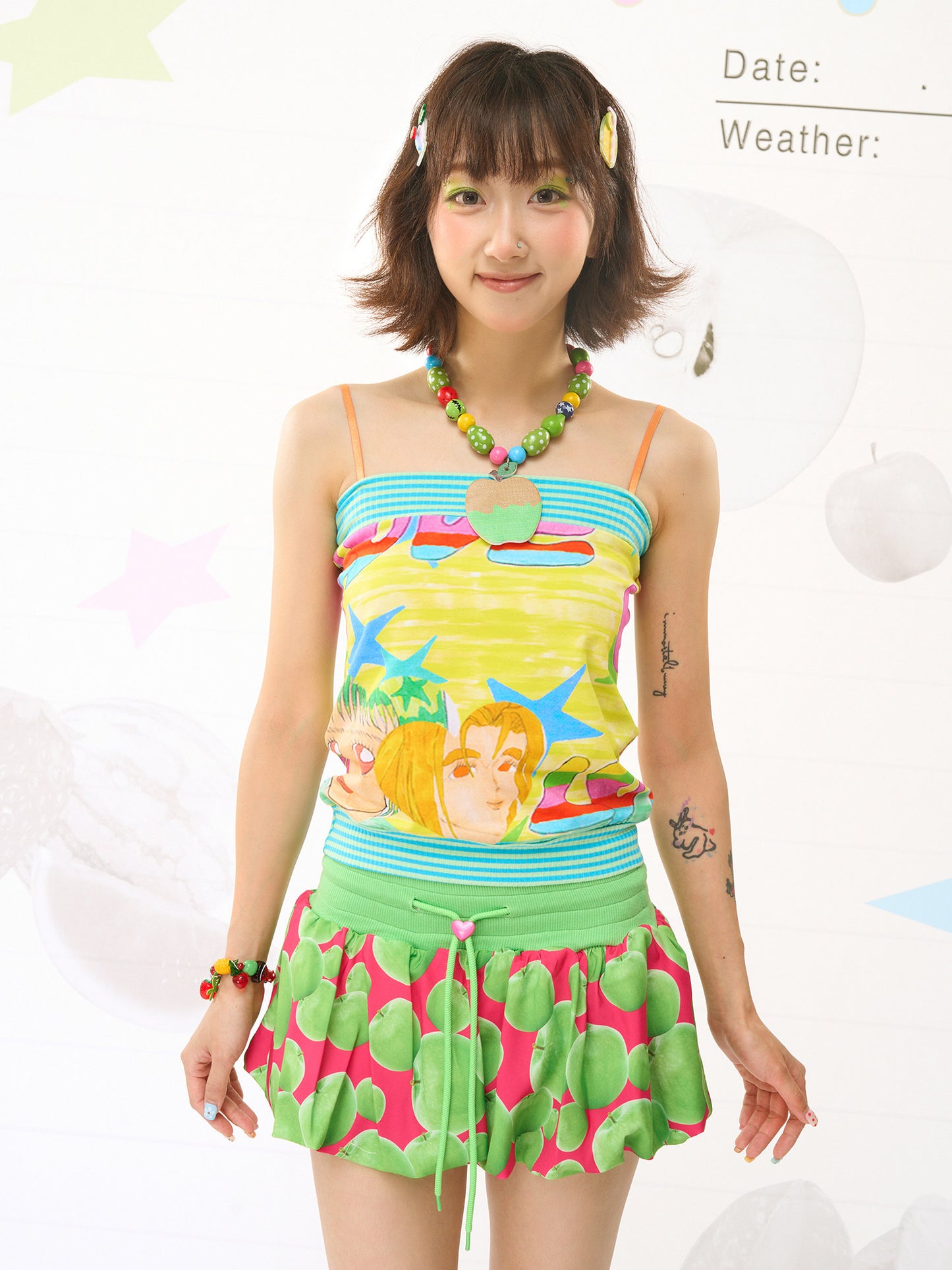 Fruits Green Apple Balloon Skirt