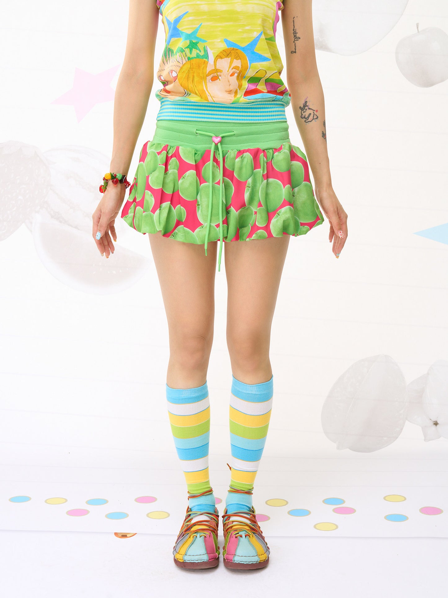 Fruits Green Apple Balloon Skirt