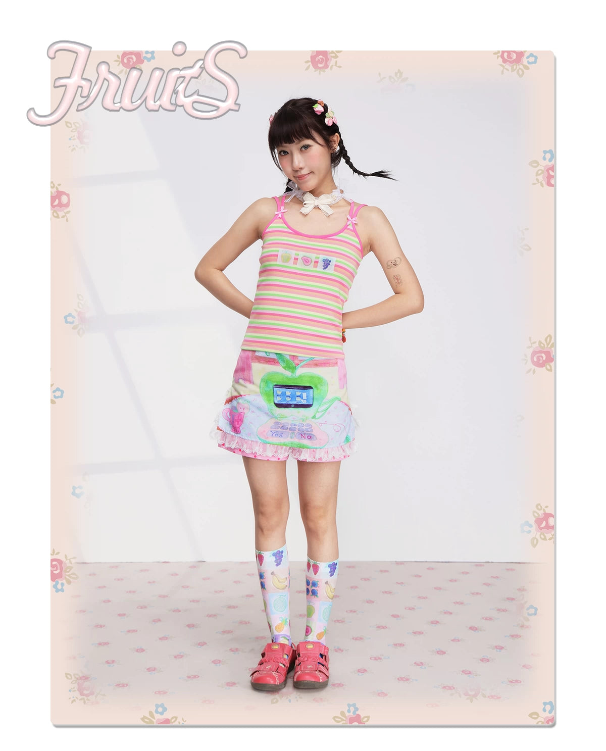 Fruits Green Apple Laptop Lace Skirt