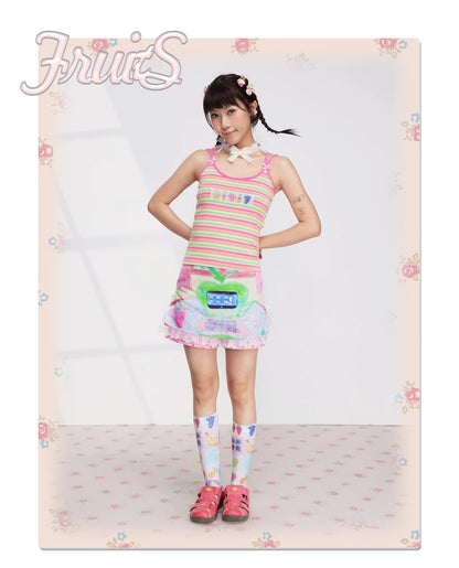 Fruits Green Apple Laptop Lace Skirt