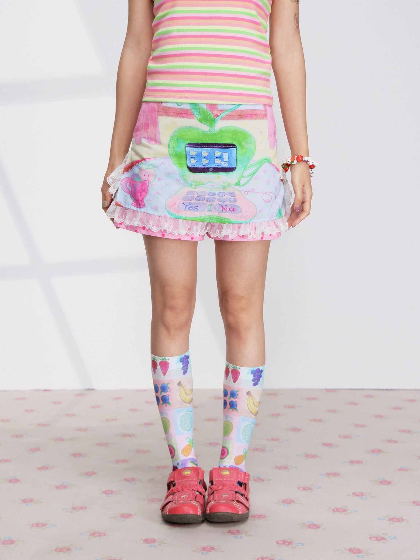 Fruits Green Apple Laptop Lace Skirt