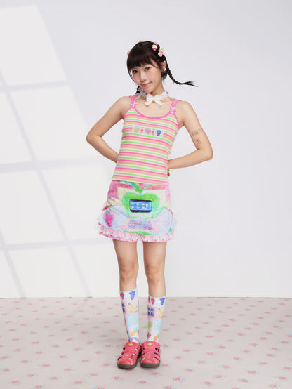 Fruits Green Apple Laptop Lace Skirt