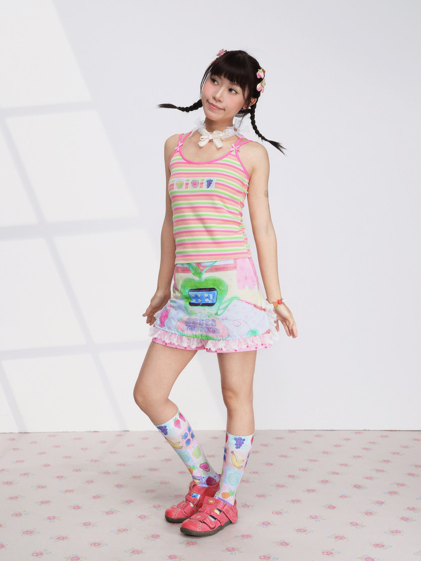 Fruits Green Apple Laptop Lace Skirt