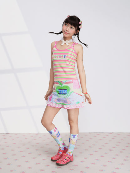 Fruits Green Apple Laptop Lace Skirt