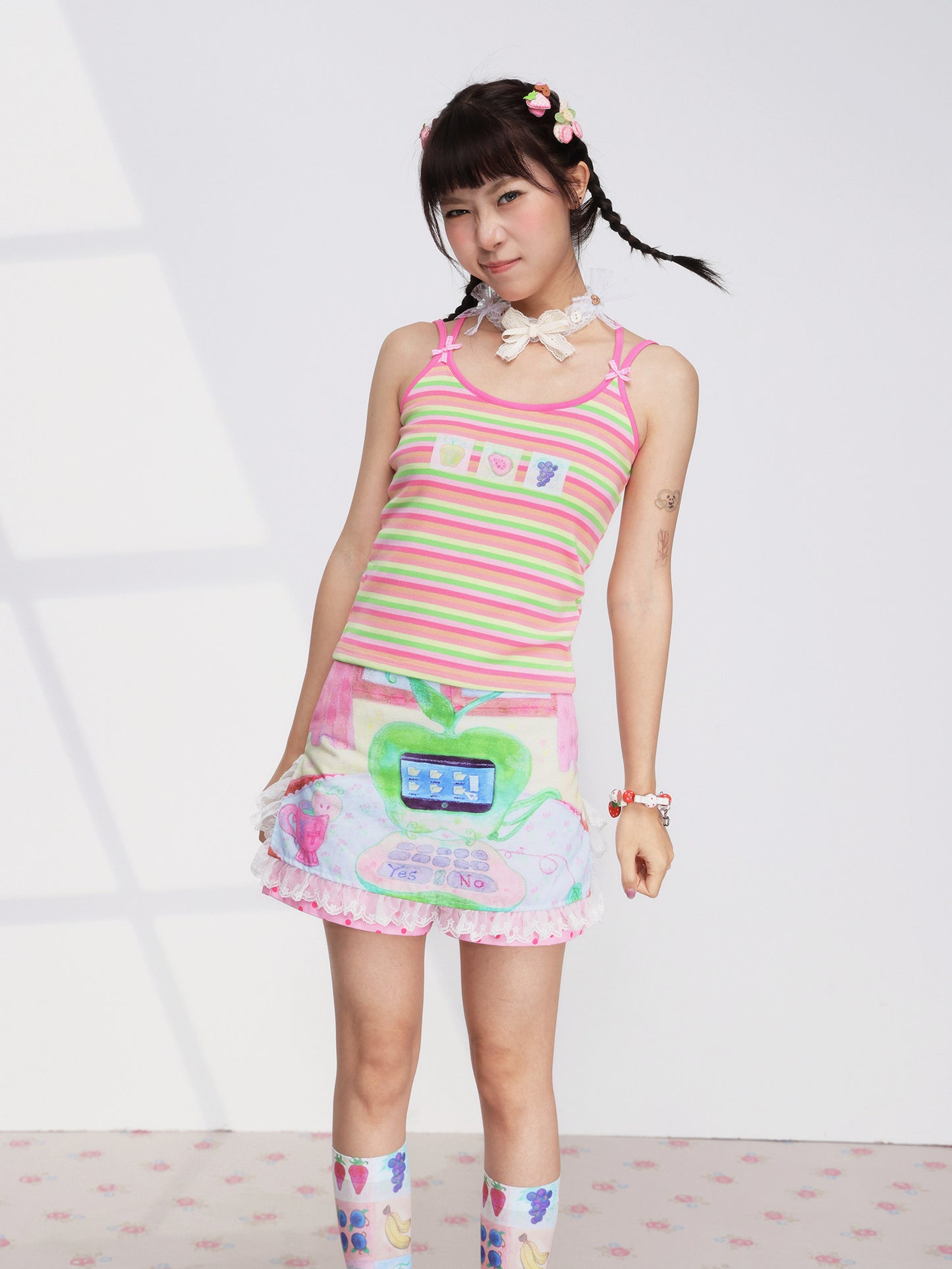 Fruits Green Apple Laptop Lace Skirt