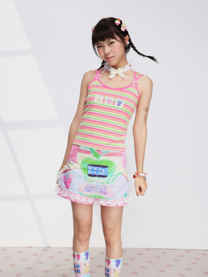 Fruits Green Apple Laptop Lace Skirt